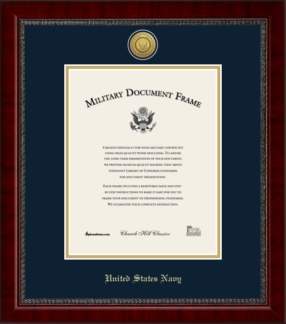 U.S. Navy Gold Engraved Certificate Frame (Vertical)