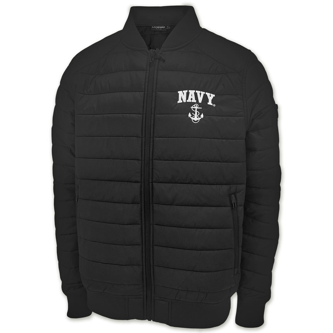 Navy Anchor Paradox Polyloft Bomber Jacket (Black)