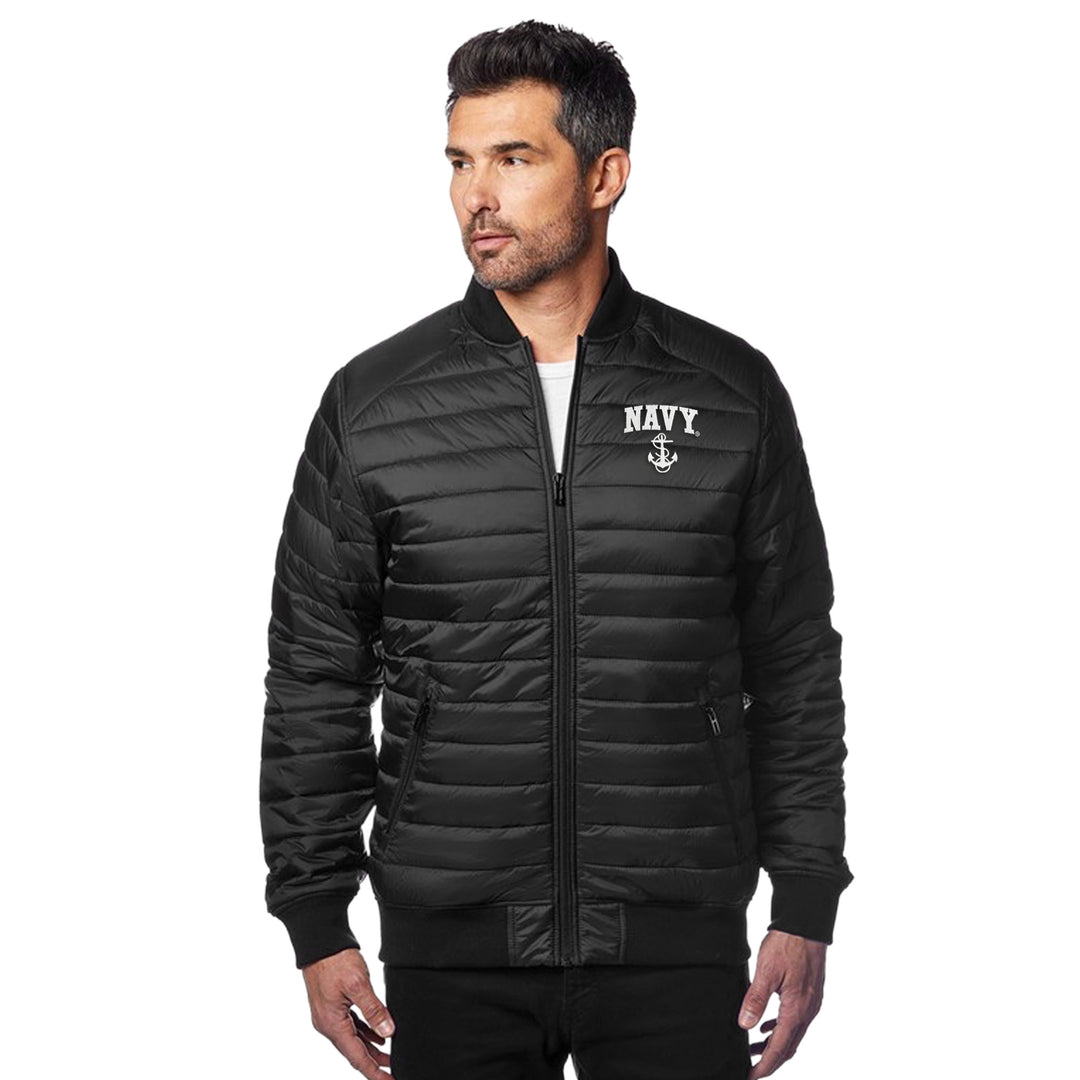 Navy Anchor Paradox Polyloft Bomber Jacket (Black)