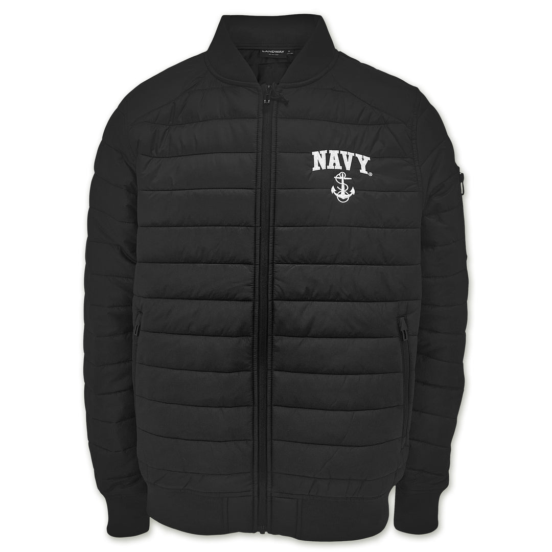 Navy Anchor Paradox Polyloft Bomber Jacket (Black)