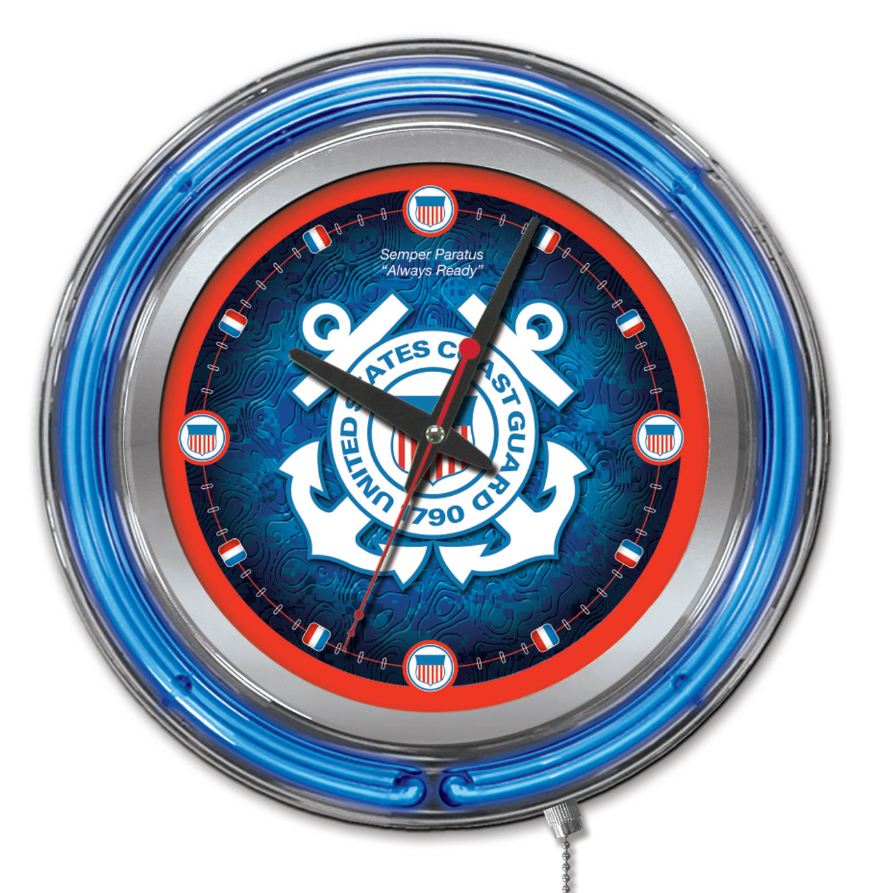 United States Coast Guard 15" Double Neon Wall Clock