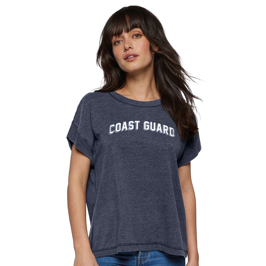Coast Guard Ladies Distressed Arch T-Shirt (Washed Navy)