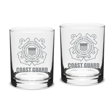 Load image into Gallery viewer, Coast Guard Seal 14oz Deep Etched Double Old Fashion Glasses (Clear)*