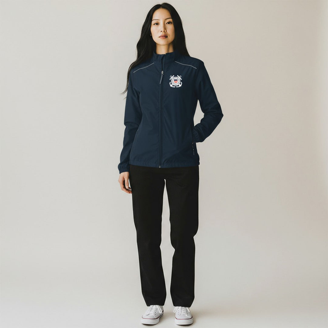 Coast Guard Seal Ladies Pack-N-Go Full Zip Jacket (Navy)