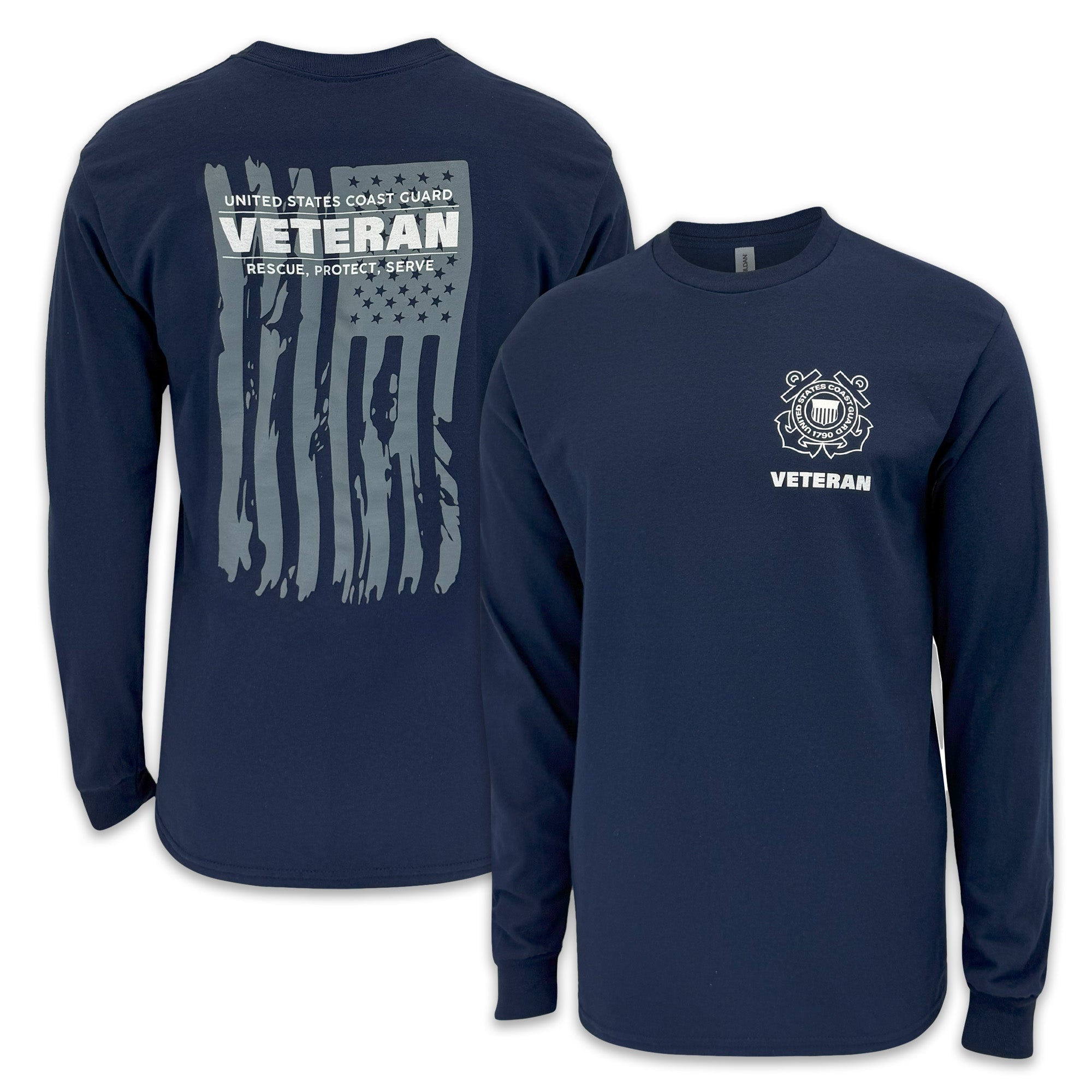 Coast Guard Veteran Flag Long Sleeve T-Shirt (Navy)