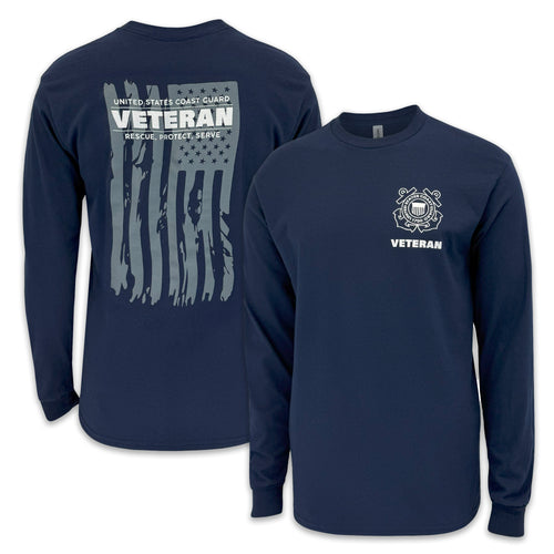 Coast Guard Veteran Flag Long Sleeve T-Shirt (Navy)