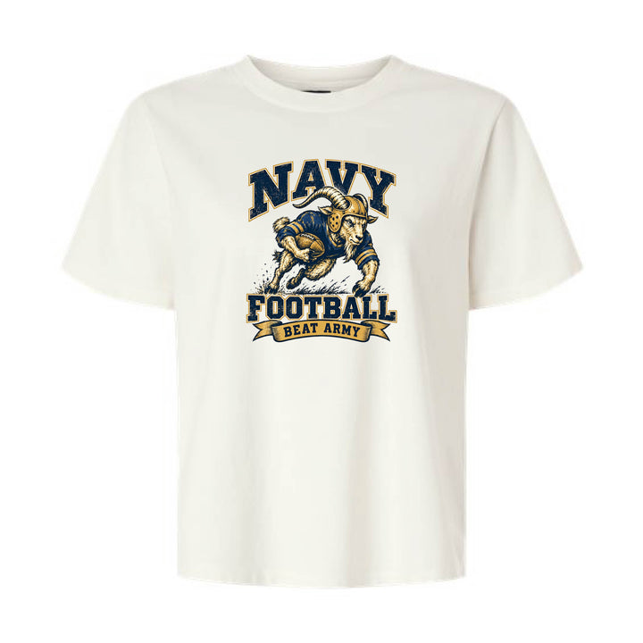 Women's Vintage Navy Football T-Shirt (vintage white)