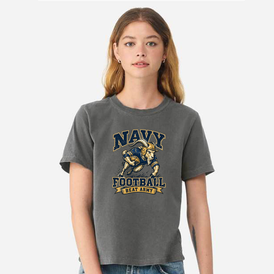 Women's Vintage Navy Football T-Shirt (washed charcoal)