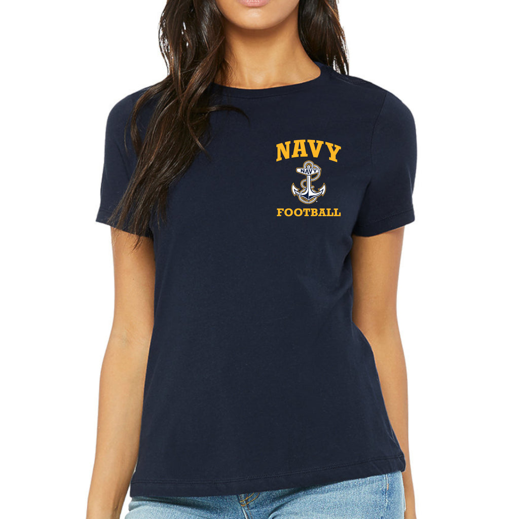 Navy Anchor Football Ladies T-Shirt