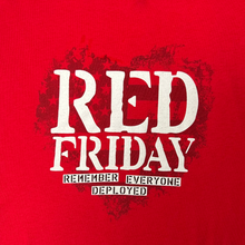 Load image into Gallery viewer, Ladies Red Friday Remember Everyone Deployed Heart T-Shirt (Red)