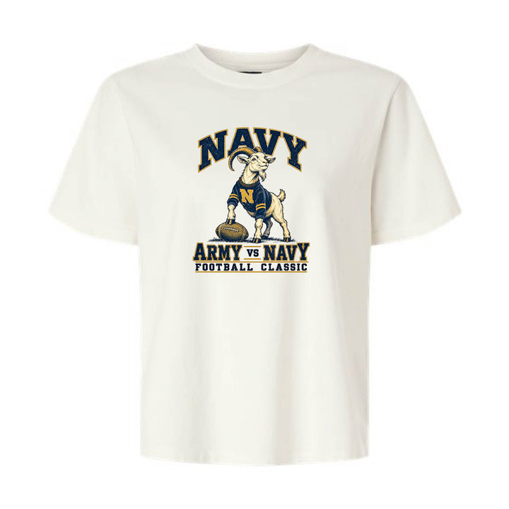 Women's Navy Football Classic T-Shirt (vintage white)