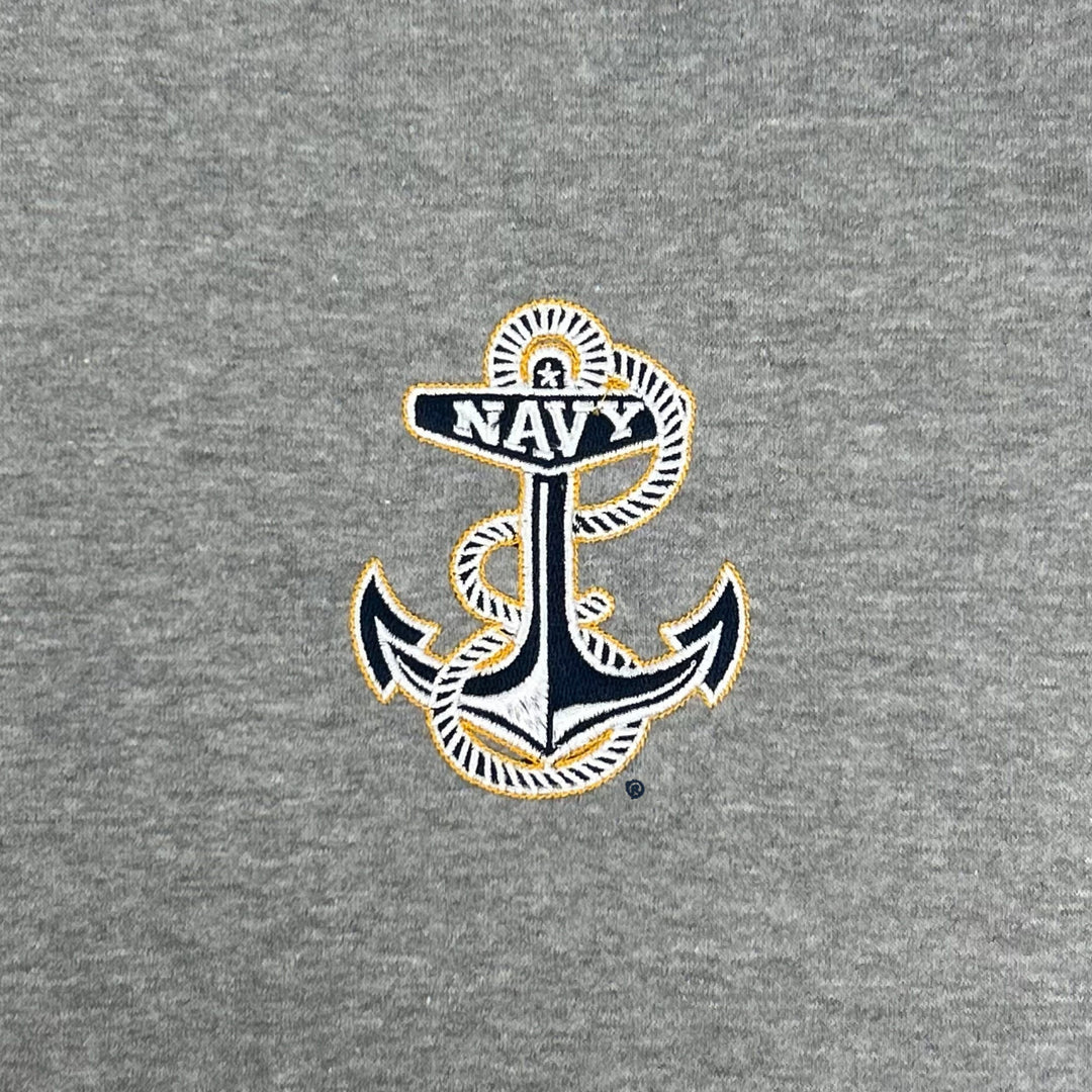 Navy Anchor Tackle Twill Embroidered Fleece Quarter Zip (Grey)