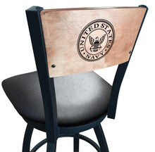 Load image into Gallery viewer, Navy Eagle Swivel Stool with Laser Engraved Back