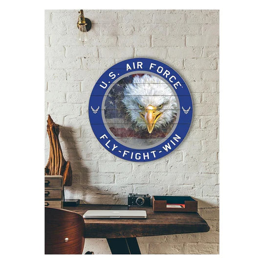 Air Force Flag With Eagle Indoor Wood Circle Sign (20x20)
