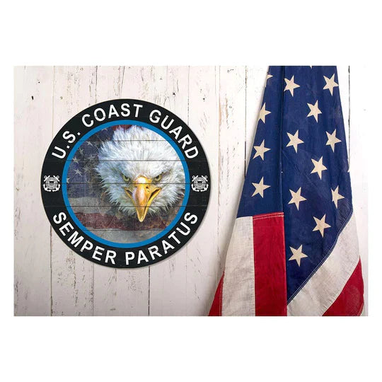 Coast Guard Flag With Eagle Indoor Wood Circle Sign (20x20)*
