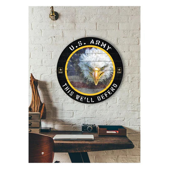 Army Flag With Eagle Indoor Wood Circle Sign (20x20)*