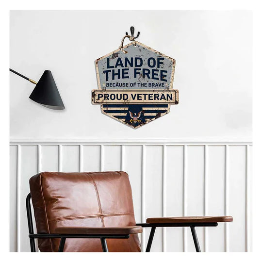 Rustic Badge Land of the Free Veteran Sign Navy*