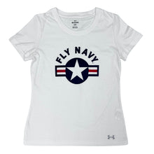 Load image into Gallery viewer, Navy Ladies Under Armour Fly Navy T-Shirt (White)