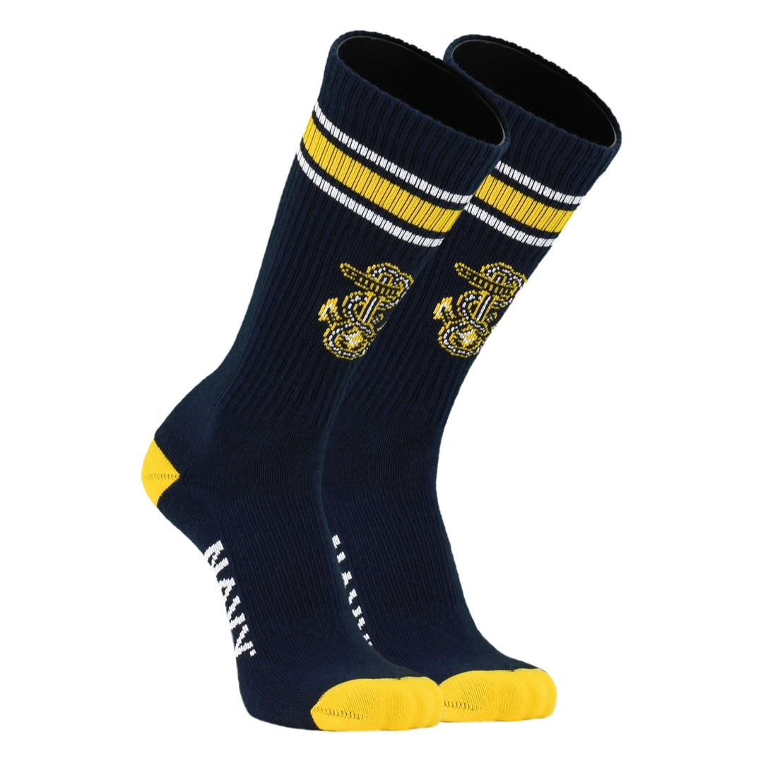Navy Stripe Anchor Crew Socks (Navy)
