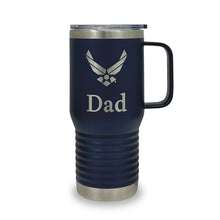 Load image into Gallery viewer, Air Force Dad 20oz Handled Travel Mug (Navy Blue)