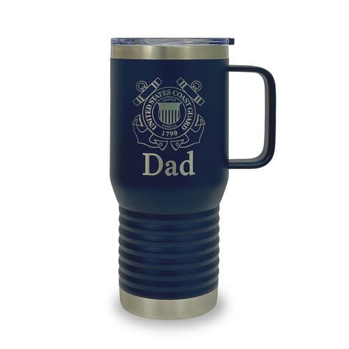 Coast Guard Dad 20oz Handled Travel Mug (Navy Blue)