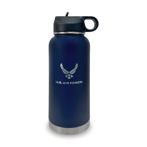 Air Force Wings Stainless Steel Laser Etched 32oz Water Bottle (Navy)
