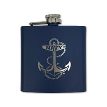 Load image into Gallery viewer, Navy Anchor 6oz Laser Etched Stainless Flask (Navy)