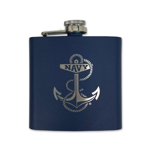Navy Anchor 6oz Laser Etched Stainless Flask (Navy)