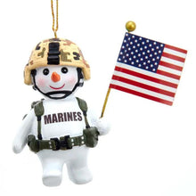 Load image into Gallery viewer, Marines Snowman with Flag Ornament