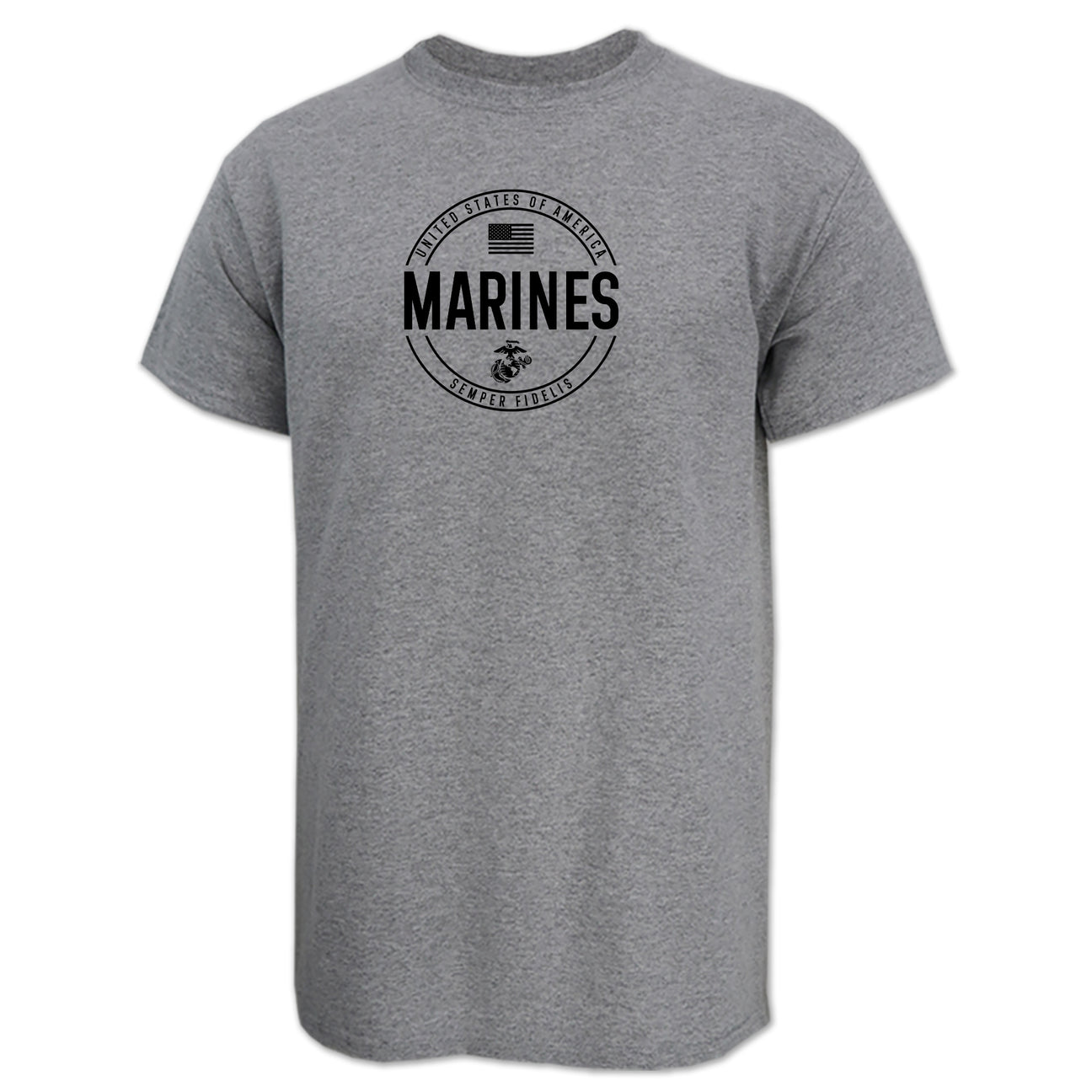 Marines Mens Center Chest Circle Logo T-Shirt (Black Design)