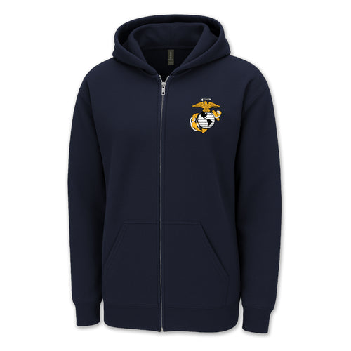 Pick Your Design Marines Full Zip Hooded Sweatshirt (Navy)