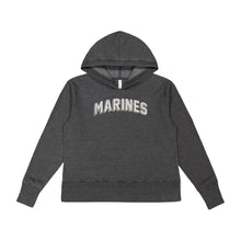 Load image into Gallery viewer, Marines Ladies Distressed Arch Hood (Washed Black)
