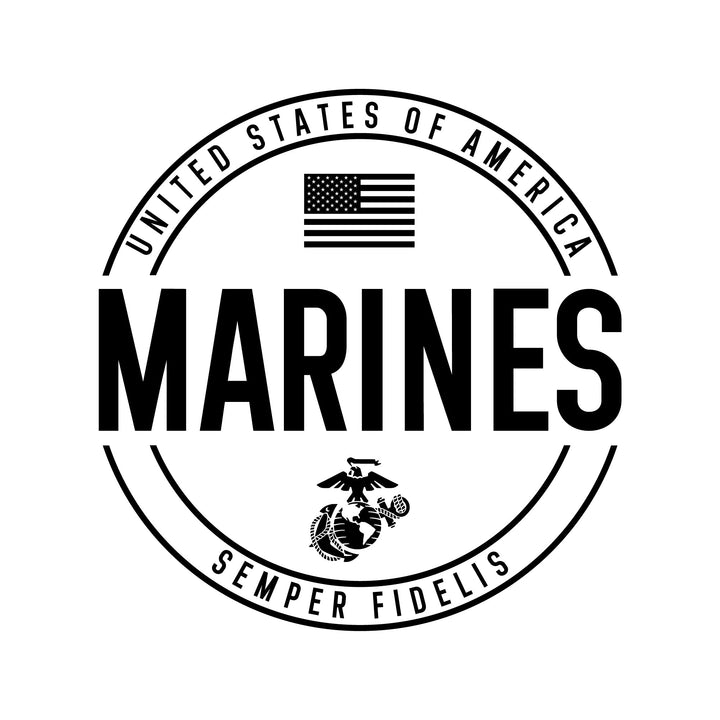 Marines Ladies Center Chest Circle Logo T-Shirt (Black Design)