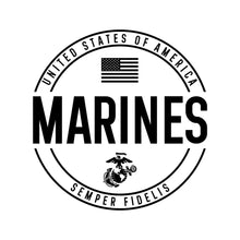 Load image into Gallery viewer, Marines Ladies Center Chest Circle Logo T-Shirt (Black Design)