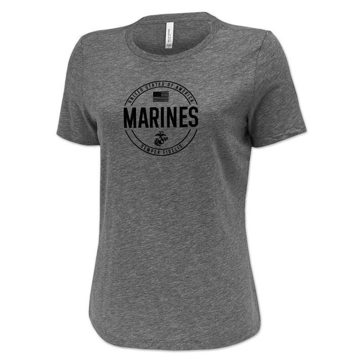 Marines Ladies Center Chest Circle Logo T-Shirt (Black Design)
