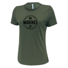 Load image into Gallery viewer, Marines Ladies Center Chest Circle Logo T-Shirt (Black Design)