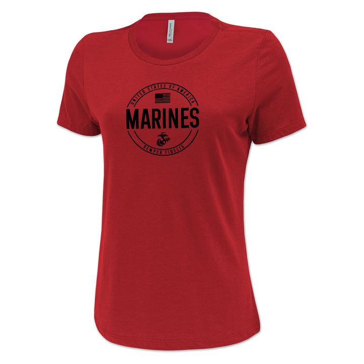 Marines Ladies Center Chest Circle Logo T-Shirt (Black Design)