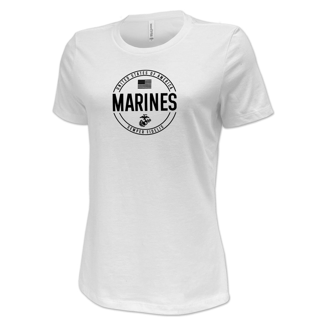 Marines Ladies Center Chest Circle Logo T-Shirt (Black Design)
