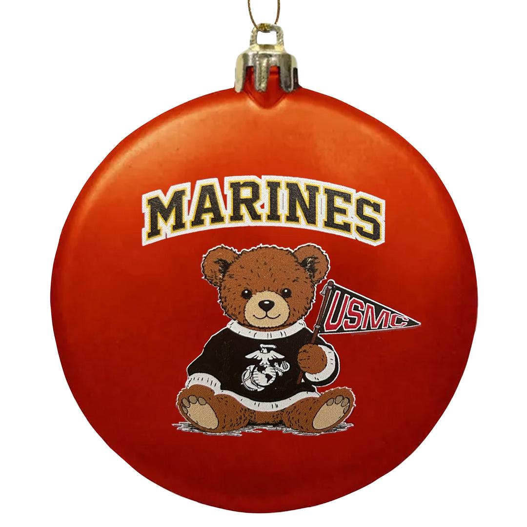 Marines Teddy Bear 3" Satin Finish Flat Shatterproof Ornament (Red)