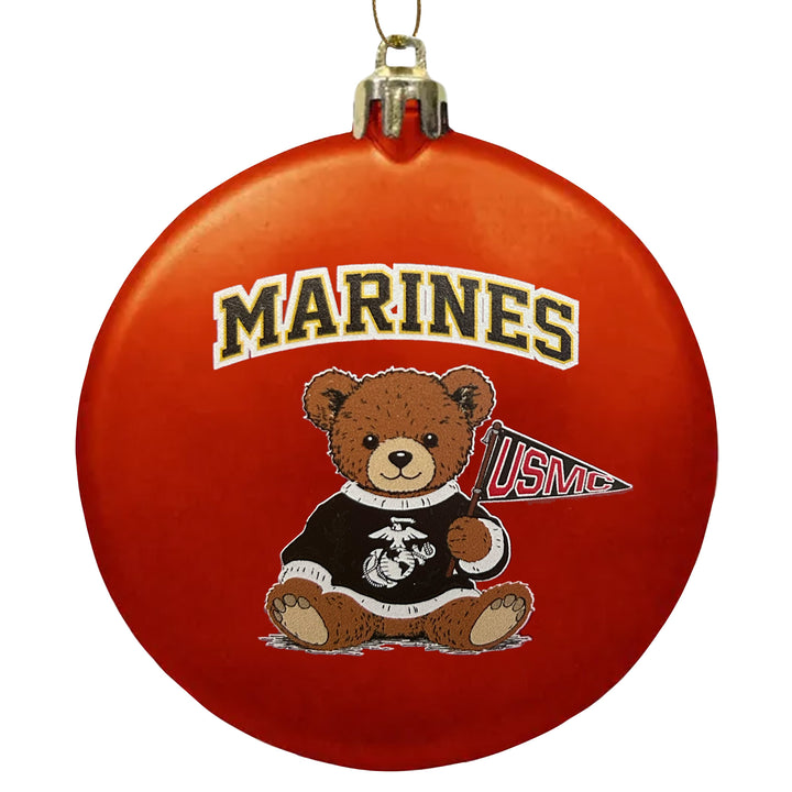 Marines Teddy Bear 3" Satin Finish Flat Shatterproof Ornament (Red)