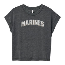 Load image into Gallery viewer, Marines Ladies Distressed Arch T-Shirt (Washed Black)