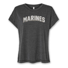 Load image into Gallery viewer, Marines Ladies Distressed Arch T-Shirt (Washed Black)