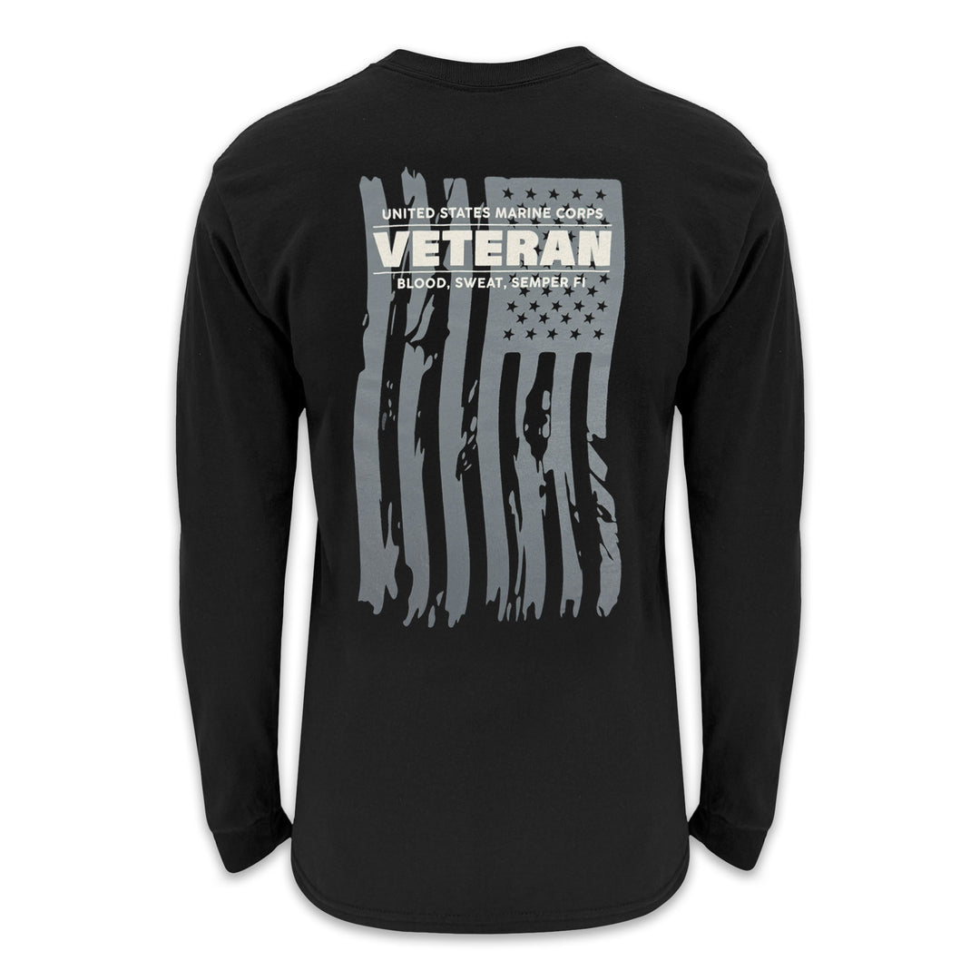 Marines Veteran Flag Long Sleeve T-Shirt (Black)
