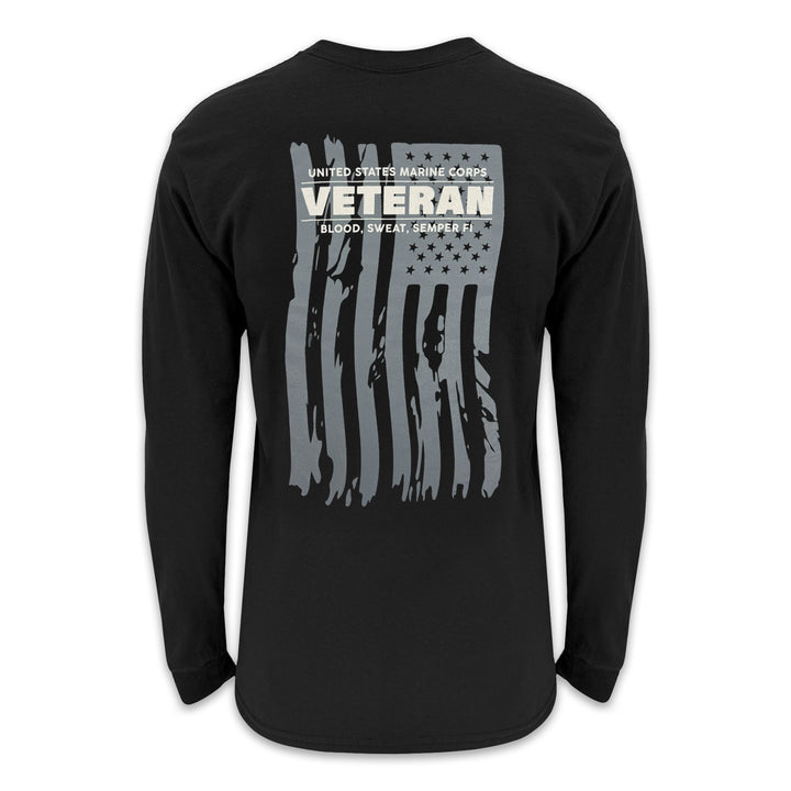 Marines Veteran Flag Long Sleeve T-Shirt (Black)