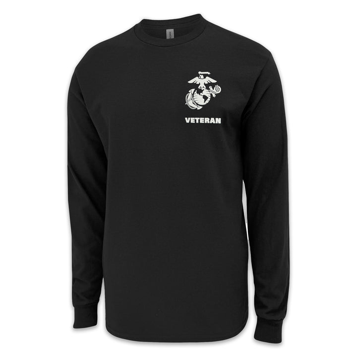 Marines Veteran Flag Long Sleeve T-Shirt (Black)