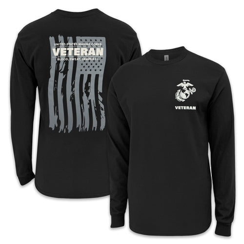 Marines Veteran Flag Long Sleeve T-Shirt (Black)