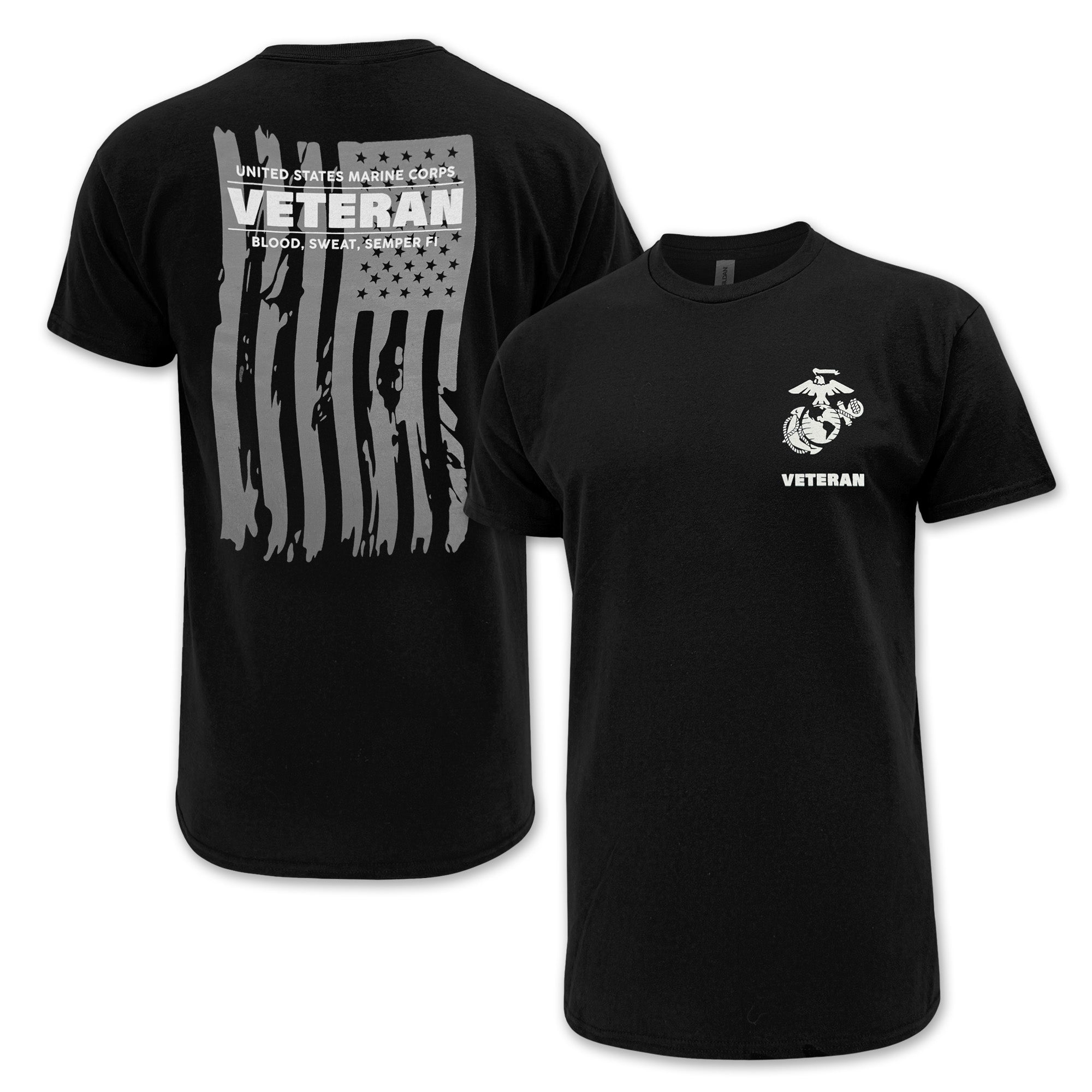 Marines Veteran Flag T-Shirt (Black)