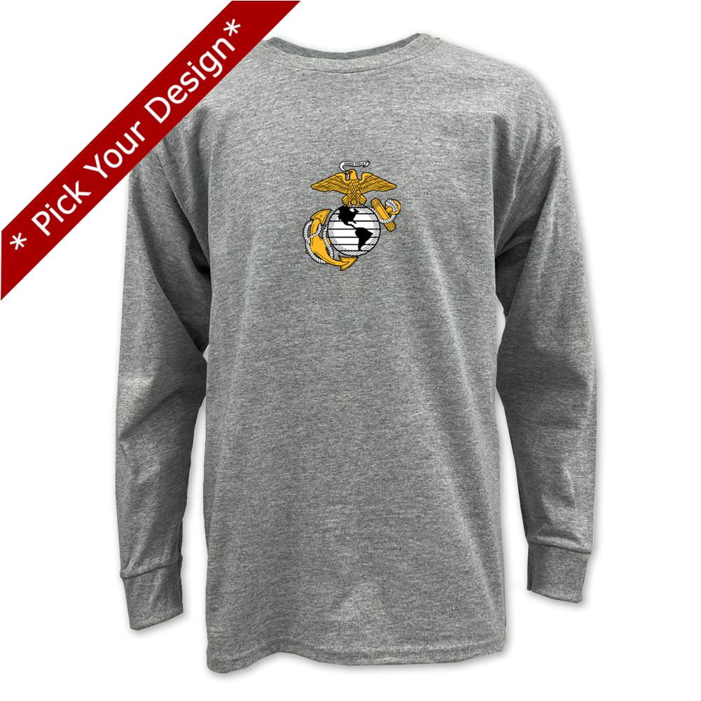 Pick Your Design Marines Youth Long Sleeve T-Shirt (Grey)