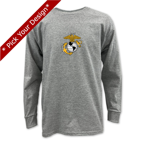 Pick Your Design Marines Youth Long Sleeve T-Shirt (Grey)