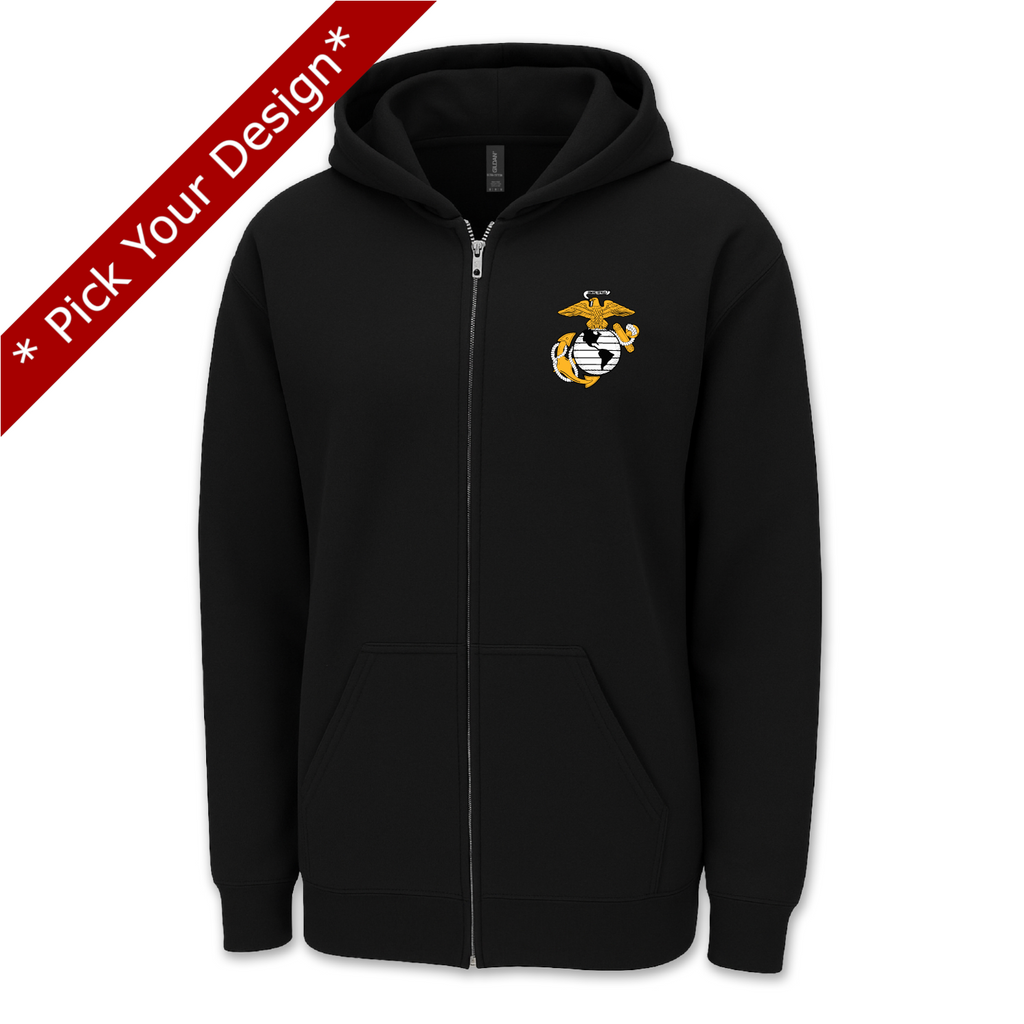 Pick Your Design Marines Full Zip Hooded Sweatshirt (Black)